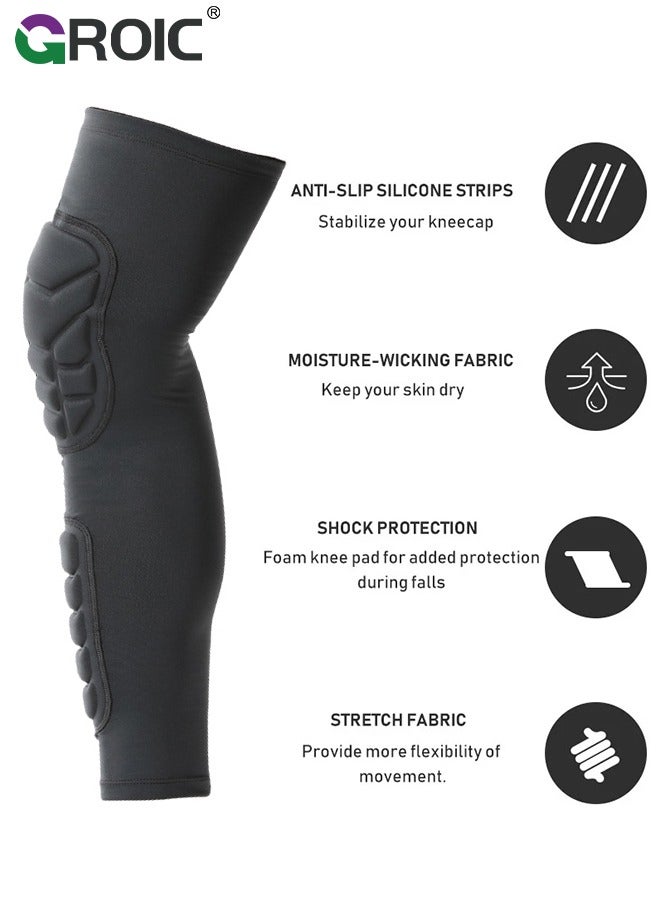 GROIC 1 Pair Knee Braces, Double Crashproof Knee & Calf Pads, Thigh Compression Leg Sleeves Protection for Youth Adults Sports Football Basketball Volleyball Running Baseball, XL Size - Image 4