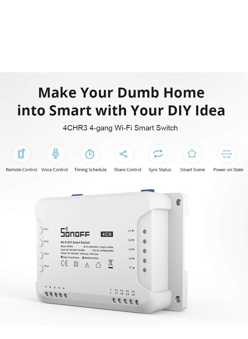 SONOFF SONOFF 4CH R3 Smart Switch,4 independently Channel WiFi Remote Time Switch, LAN Control, Inching/Self -Locking Mode, Works with Alexa,& Google Home - Image 1