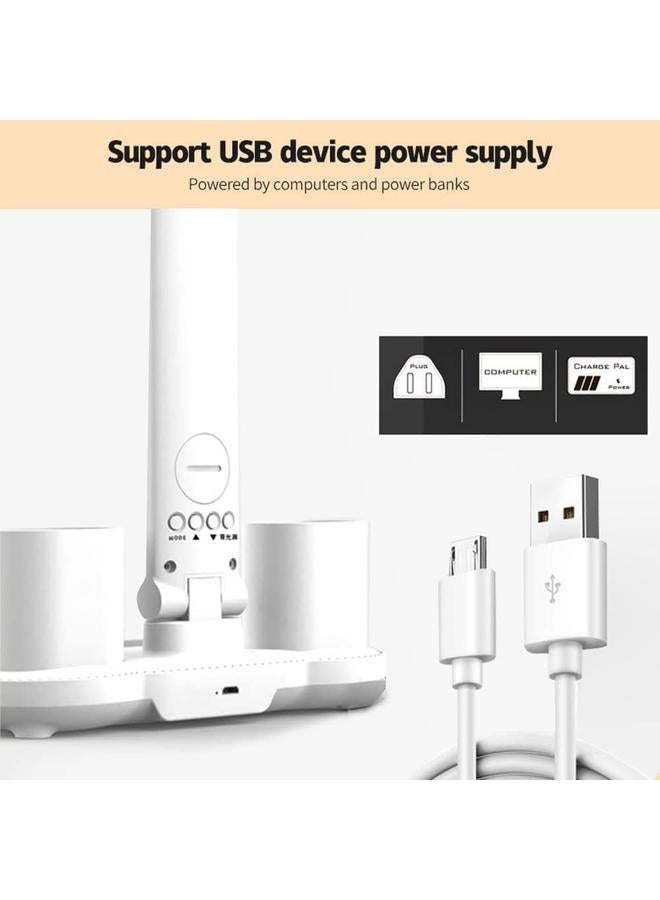 مصباح مكتبي LED مزدوج الرأس مع ساعة وشاشة عرض درجة الحرارة، 3 درجات حرارة للألوان، 3200 مللي أمبير في الساعة مصباح طاولة مريح للعين مع حامل أقلام، توصيل من النوع C، تحكم باللمس، للمكتب المنزلي - Image 3