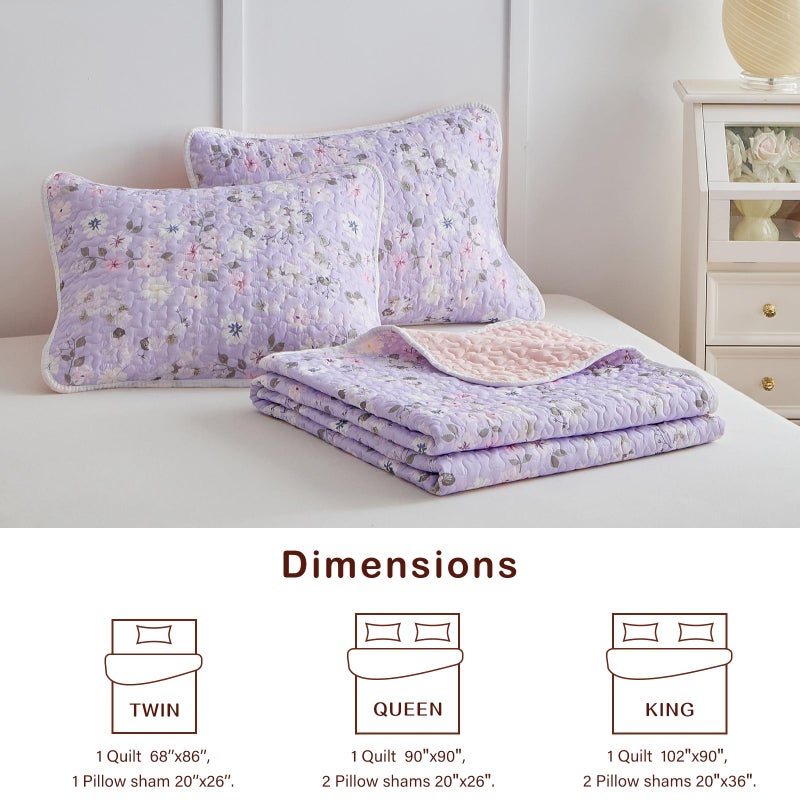 Joyreap Twin Size Quilt Set for Girls, Floral Purple n Pink Design, 2 Pieces Soft n Cozy Microfiber Quilt, Bedspread Bed Cover for All Season- 68x88 inches - Image 5