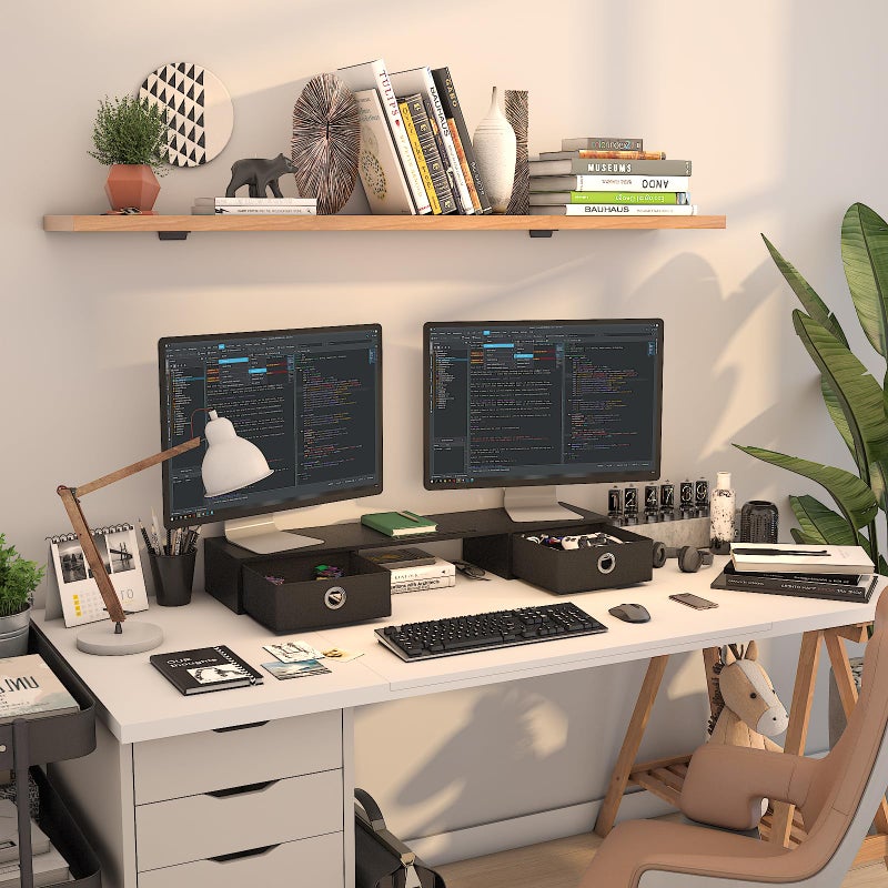 WESTREE Dual Monitor Stand Riser with Two Drawers, Extra Large Storage Monitor Stand for 2 Monitors, Desktop Oraganizer Stand for Computer,Laptop,Screen,Printer,TV - Image 4