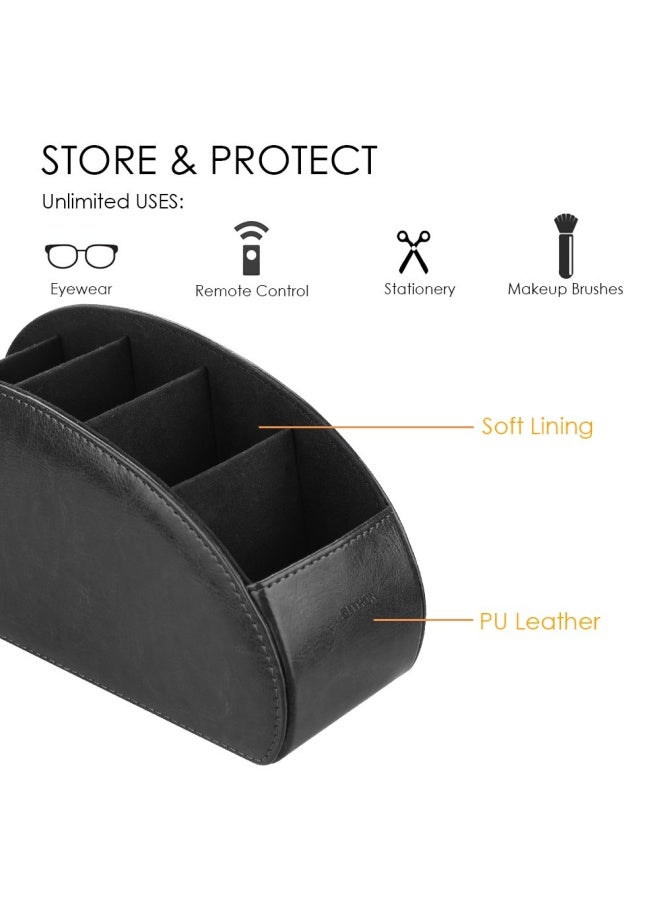 SITHON Remote Control Holder With 5 Compartments - Pu Leather Remote Caddy Desktop Organizer Store Tv Dvd Blu-Ray Media Player Heater Controllers Black - Image 2