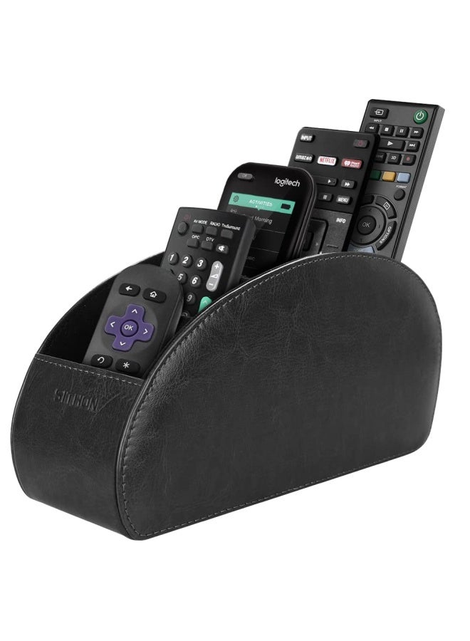 SITHON Remote Control Holder With 5 Compartments - Pu Leather Remote Caddy Desktop Organizer Store Tv Dvd Blu-Ray Media Player Heater Controllers Black - Image 1