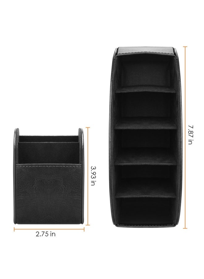 SITHON Remote Control Holder With 5 Compartments - Pu Leather Remote Caddy Desktop Organizer Store Tv Dvd Blu-Ray Media Player Heater Controllers Black - Image 3