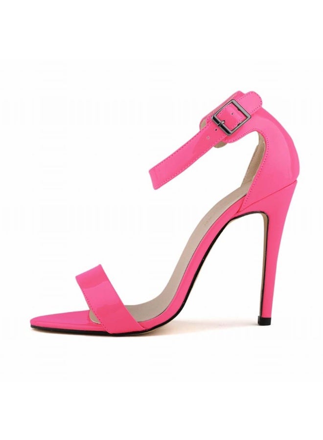 Loquat Sweet Girl Style Comfortable Patent Leather Open Toe Stiletto Sandals Red - Image 2