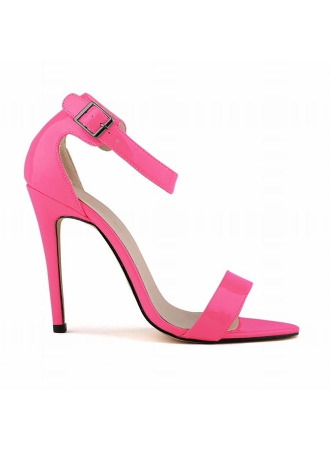 Loquat Sweet Girl Style Comfortable Patent Leather Open Toe Stiletto Sandals Red - Image 1