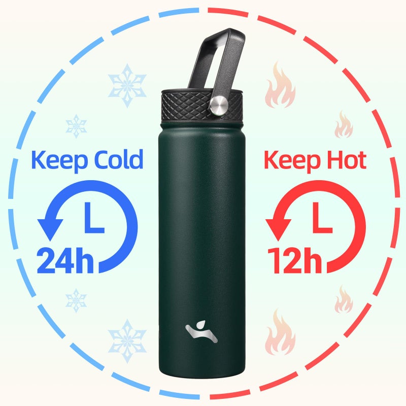 Konokyo 22oz Stainless Steel Bottles with 3 Lids Sport Insulated Water Bottle,Army Green - Image 2