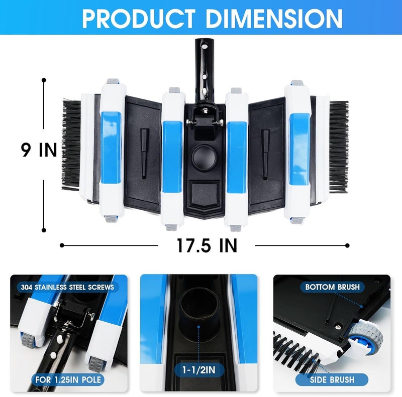 TidyMister رؤوس مكنسة مسبح تيدي مايستر المحترفة 4 رطل مع محول خرطوم 1-1/4" أو 1-1/2" مجموعة - رأس مكنسة بدرجة تجارية ومقبض دوار، عجلات لبطانة الفينيل والمسبح الداخلي والخارجي - Image 5