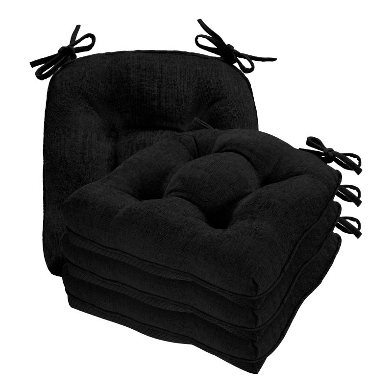 Cozyide Chair Cushions for Dining Chairs 17 x 17 NonSlip Kitchen Chair Pads with Adjustable Ties Memory Foam Indoor Chair Cushions for Dining Room Black Pack of 4