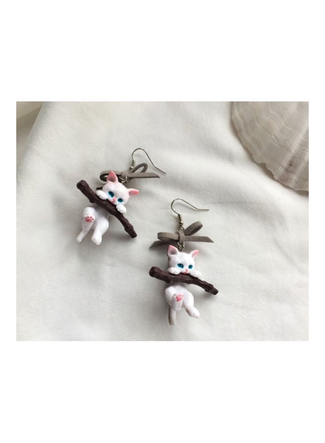 اليشمك أقراط متدلية بتصميم قطة لطيفة مع عقدة فيونكة - Image 3