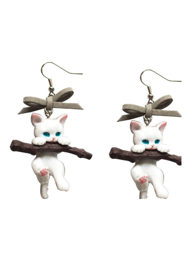 اليشمك أقراط متدلية بتصميم قطة لطيفة مع عقدة فيونكة - Image 1