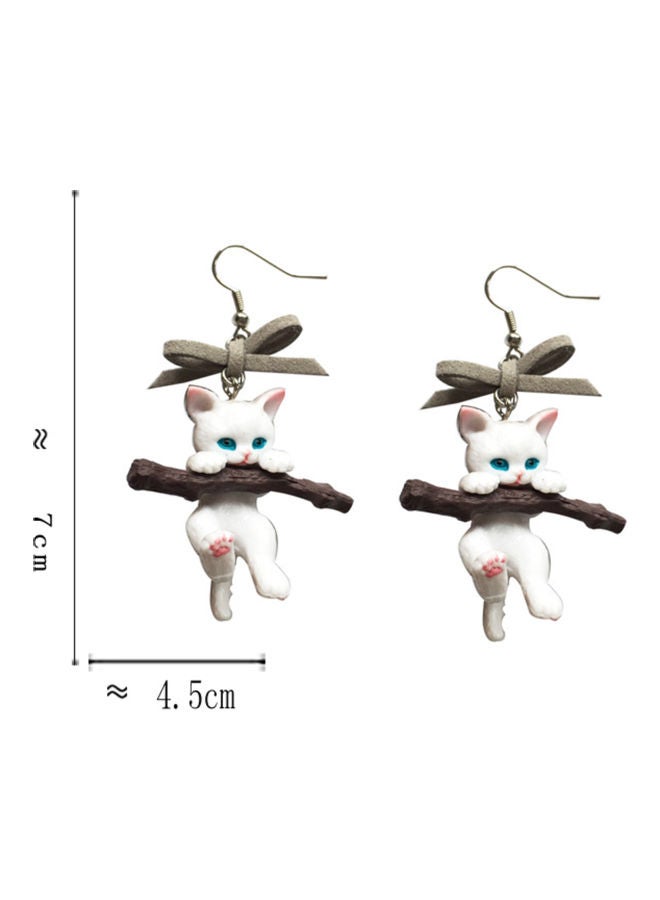 اليشمك أقراط متدلية بتصميم قطة لطيفة مع عقدة فيونكة - Image 2