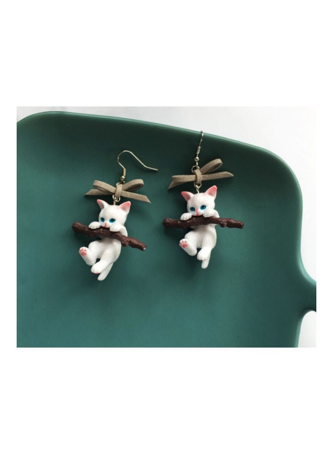 اليشمك أقراط متدلية بتصميم قطة لطيفة مع عقدة فيونكة - Image 5