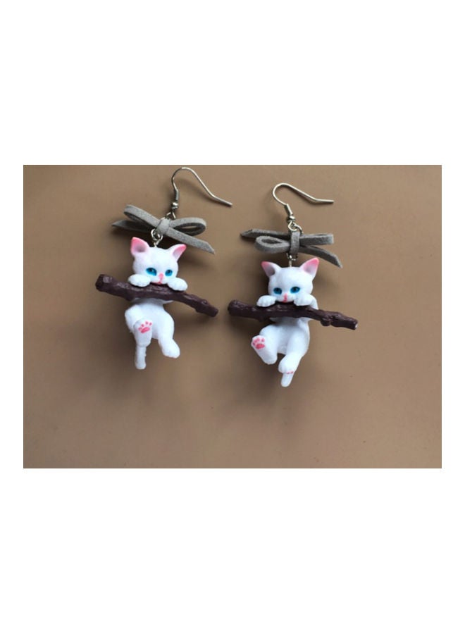 اليشمك أقراط متدلية بتصميم قطة لطيفة مع عقدة فيونكة - Image 4