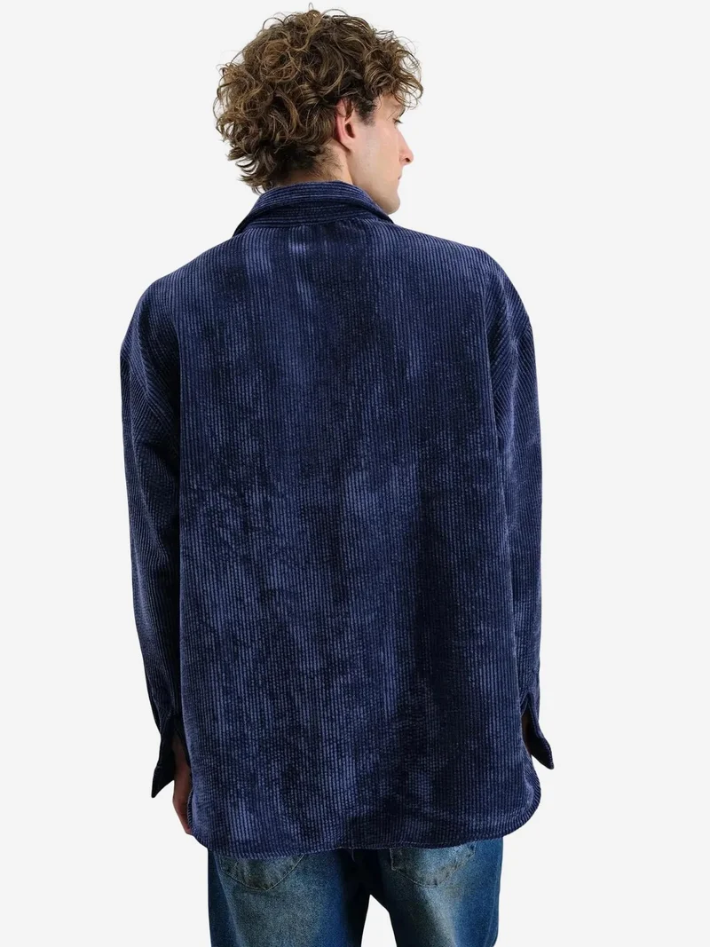 Giesto Navy Blue GIESTO Oversized Velvet Shirt for Men | Best Price UAE