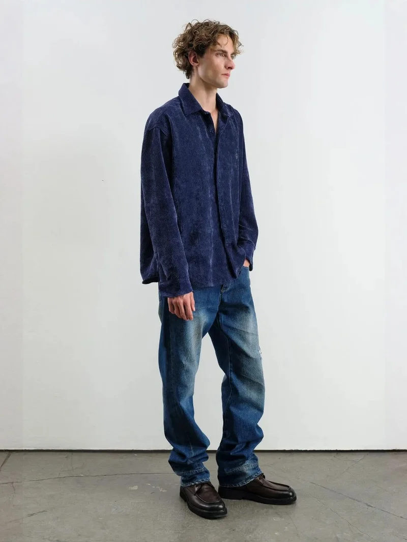 Giesto Navy Blue GIESTO Oversized Velvet Shirt for Men | Best Price UAE