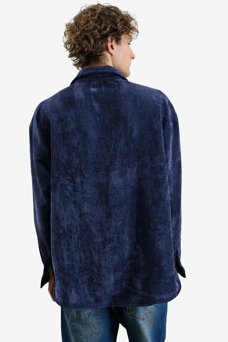 Giesto Navy Blue GIESTO Oversized Velvet Shirt for Men | Best Price UAE