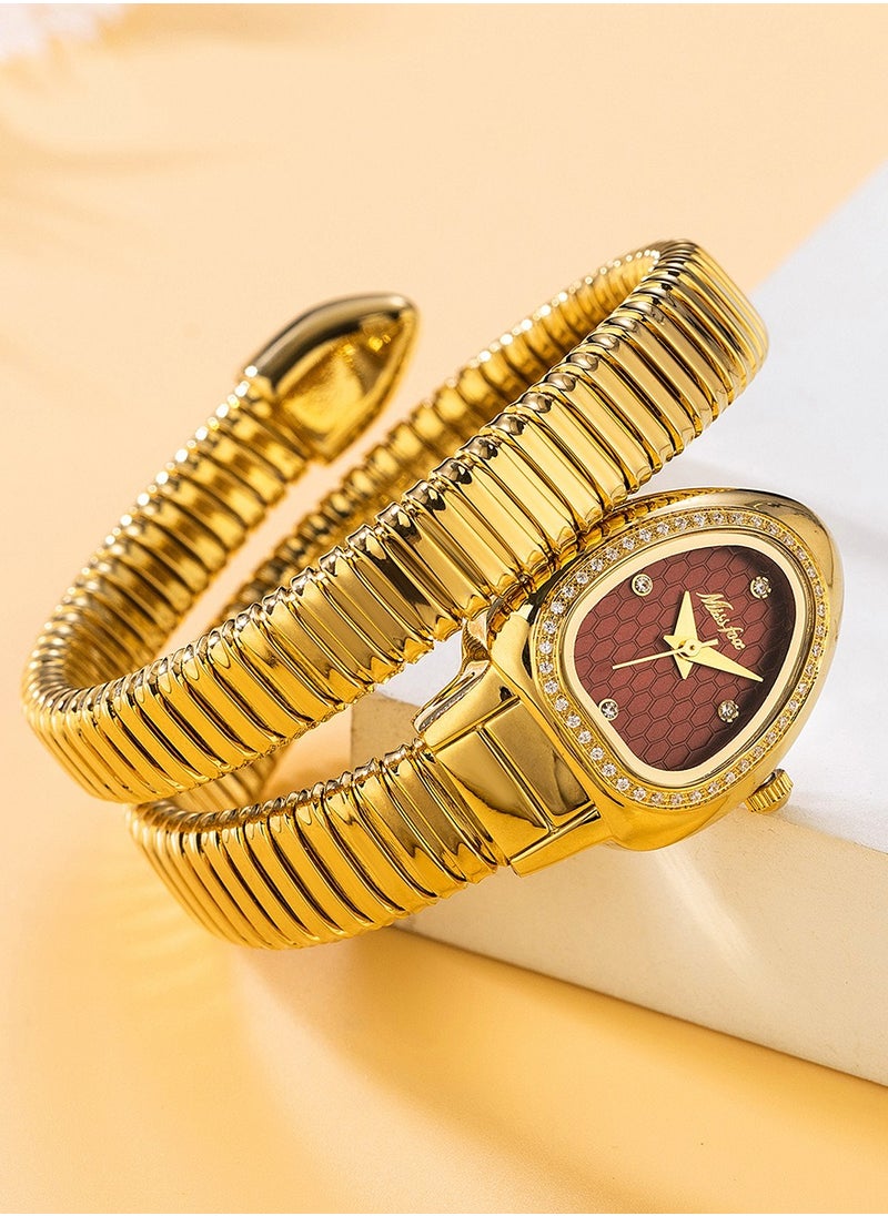 MISS FOX Women's Watch Snake Watch Snake Head Bracelet Stainless Steel with Diamonds Snake Watch  - Image 4