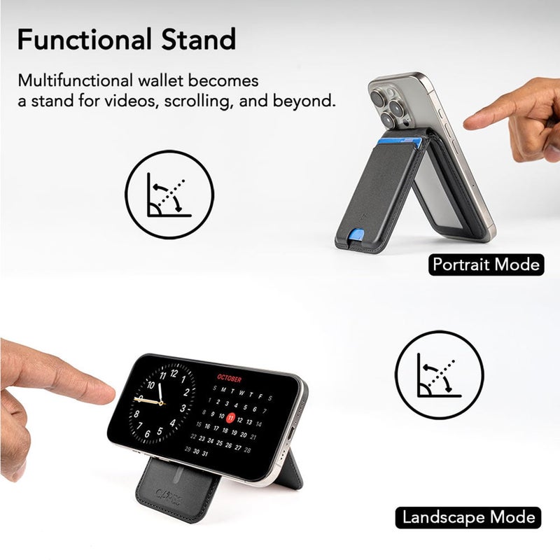 Capes Magnetic Wallet for iPhone, Compatible with MagSafe Wallet, 5 Card Holder, for iPhone 16/15/14/13/12 Models, Wallet with Adjustable Stand, Not for iPhone 12 & 13 Mini, PU Leather, Black - Image 3