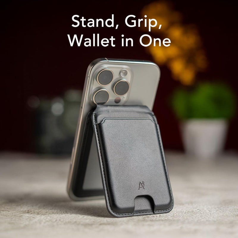 Capes Magnetic Wallet for iPhone, Compatible with MagSafe Wallet, 5 Card Holder, for iPhone 16/15/14/13/12 Models, Wallet with Adjustable Stand, Not for iPhone 12 & 13 Mini, PU Leather, Black - Image 2