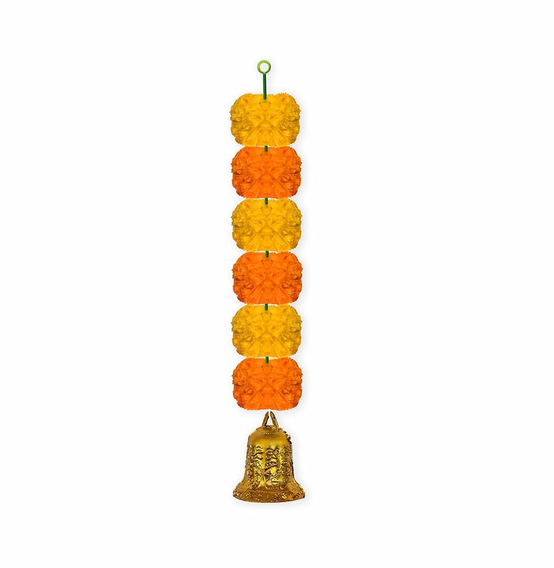 iHandikart iHandikart Marigold Garland Artificial Super Mini 6 Genda Fool with Bell in The Bottom Used for Diwali DecorationHome Decoration Color Yellow Orange Pack of 20 3360620  - Image 3
