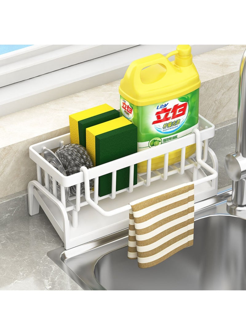 Arabest Kitchen Sink Storage Rack - Integrated Sponge Holder & Countertop Organizer for Dishcloth, Soap & Brushes - Space-Saving Kitchen Rack - white - Image 1