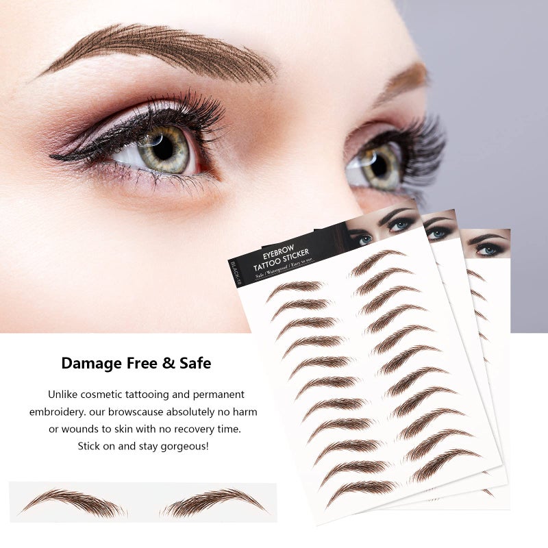 Blulu 9 Sheets Eyebrow Tattoos for Women Waterproof 4D Eyebrow Tattoo Transfers Stickers Grooming Shaping for Women Makeup Supplies(Light Brown) - Image 3