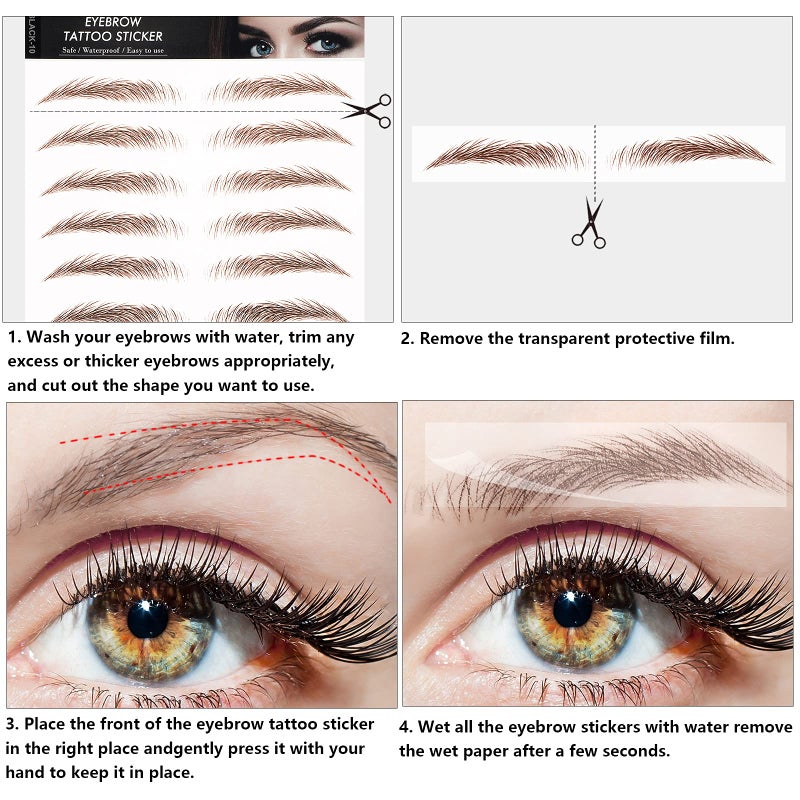 Blulu 9 Sheets Eyebrow Tattoos for Women Waterproof 4D Eyebrow Tattoo Transfers Stickers Grooming Shaping for Women Makeup Supplies(Light Brown) - Image 2