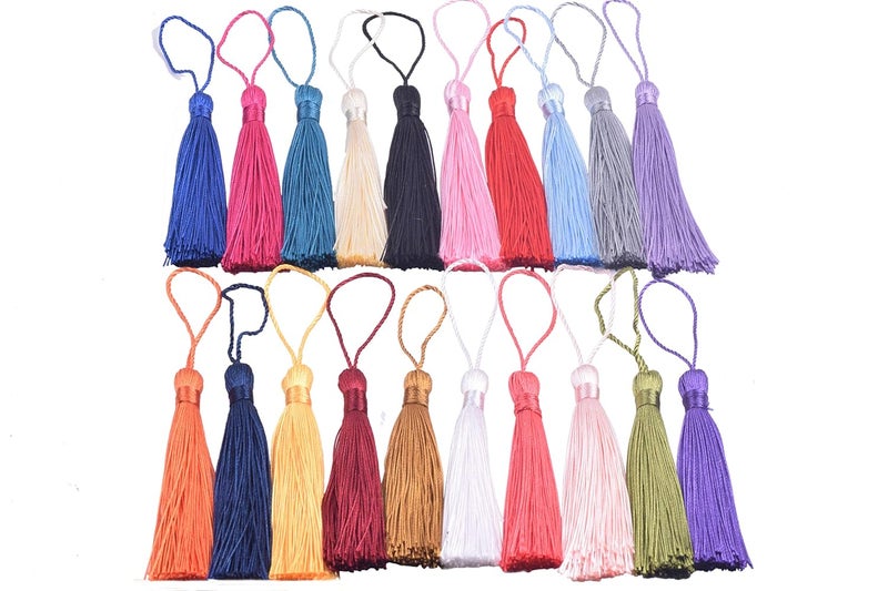KONMAY KONMAY 20pcs Silky Handmade Tiny35 Soft Craft Mini Tassels with Loops for Bookmarks Jewelry Making Decoration DIY Projects Mixed20 colors randomly one of each - Image 1
