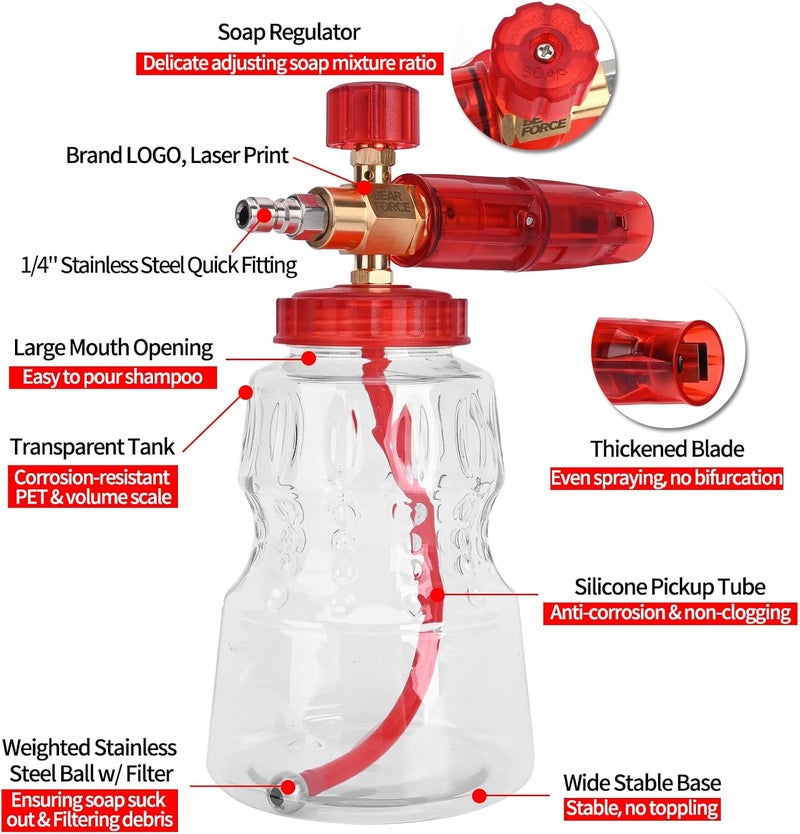 BEAR FORCE Pressure Washer Brass Foam Cannon Foam Generator Snow Foam Lance with 1/4” Quick Connector & 1.25mm & 1.10mm Orifice Nozzle, 360° Adjustable Thicker Snow Foam with 32 oz Soap Car Wash - Image 4