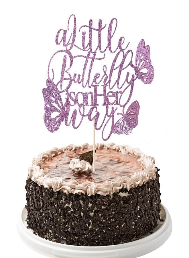 YUINYO A Little Butterfly Is On Her Way Cake Topper,Pregnancy Announcement, Gender Reveal, Baby Shower, Newborn Welcome, Butterfly Themed Party Decorations, (The purple) - Image 1