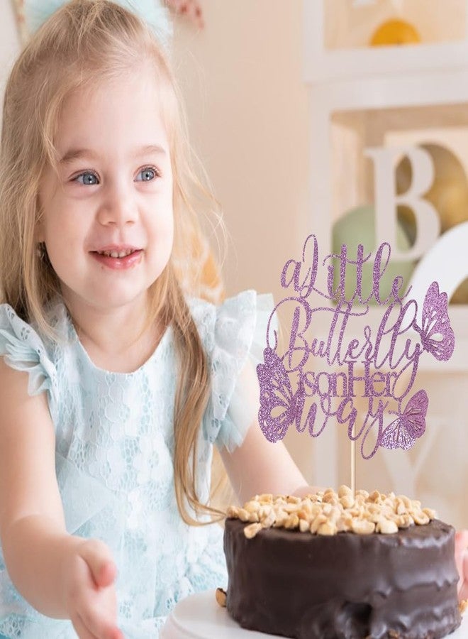 YUINYO A Little Butterfly Is On Her Way Cake Topper,Pregnancy Announcement, Gender Reveal, Baby Shower, Newborn Welcome, Butterfly Themed Party Decorations, (The purple) - Image 4
