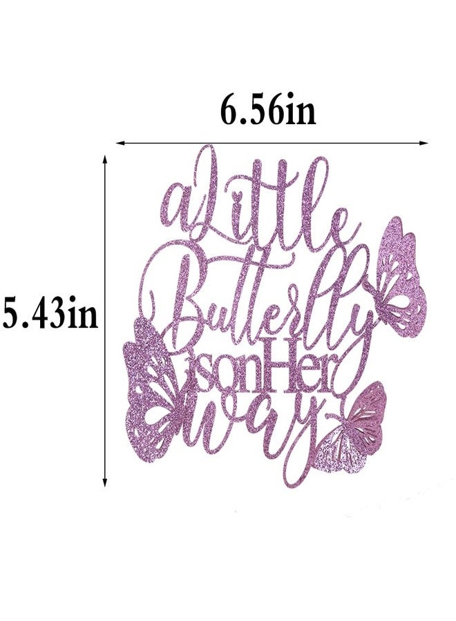 YUINYO A Little Butterfly Is On Her Way Cake Topper,Pregnancy Announcement, Gender Reveal, Baby Shower, Newborn Welcome, Butterfly Themed Party Decorations, (The purple) - Image 3