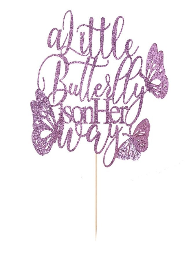YUINYO A Little Butterfly Is On Her Way Cake Topper,Pregnancy Announcement, Gender Reveal, Baby Shower, Newborn Welcome, Butterfly Themed Party Decorations, (The purple) - Image 2