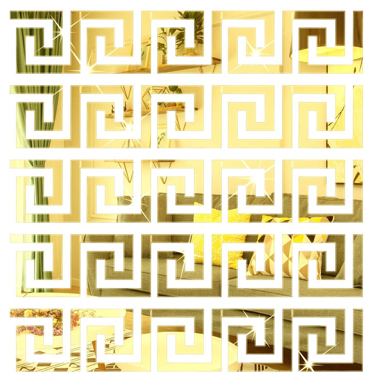 SelfTek 60Pcs DIY Mirror Stickers Removable Adhensive Wall Stickers Decals for Home Art Room Bedroom Background Decoration Geometric Greek Key Pattern