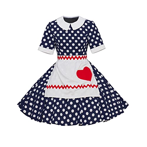 RocailleCos Lucy Cosplay Costume Women's Polka Dot Dress with Apron Halloween Costume (black, XS) - Image 2
