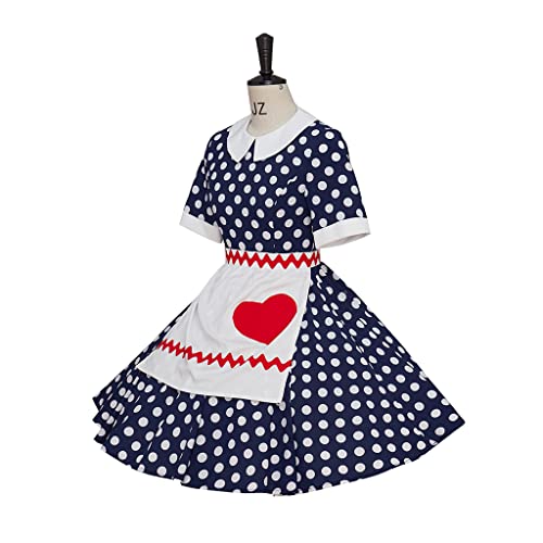 RocailleCos Lucy Cosplay Costume Women's Polka Dot Dress with Apron Halloween Costume (black, XS) - Image 3