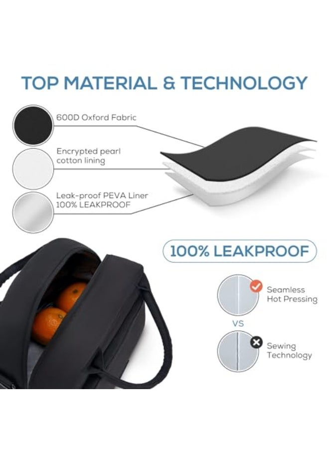 Lunch Bag,Insulated Lunch Bags for Adults,Thermal Lunch Tote Bags for Men,9.4L Cooler Bento Box Bag with Shoulder Strap,Reusable Waterproof Leak-Proof Lunch Bag for Beach,School,Travel(Black - Image 4