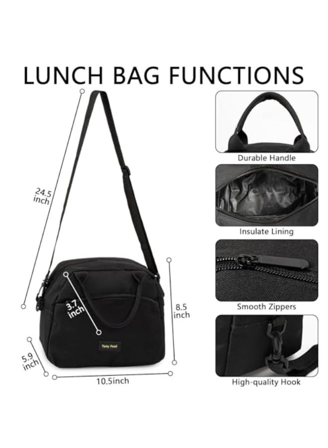 Lunch Bag,Insulated Lunch Bags for Adults,Thermal Lunch Tote Bags for Men,9.4L Cooler Bento Box Bag with Shoulder Strap,Reusable Waterproof Leak-Proof Lunch Bag for Beach,School,Travel(Black - Image 2