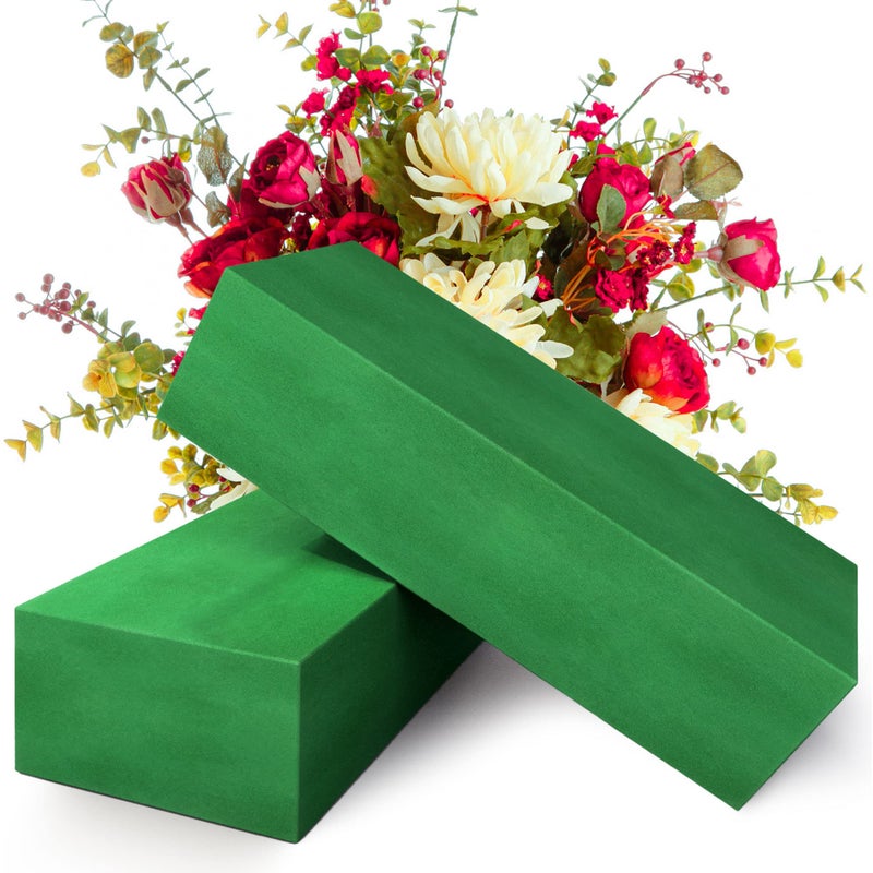 Max Shape Pack of 2 Large Size Floral Foam Blocks for Fresh and Artificial Flowers (9â€ L x 4â€ W), Wet Florist Foam Blocks for Wedding Holiday Decorations (2 Pack) - Image 1