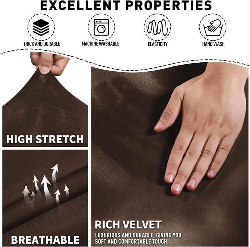 MAXIJIN Oversized Recliner Chair Covers Velvet Plush 4 Piece Stretch Recliners Covers for Large Recliner Slipcovers Soft Washable Reclining Protector with Side Pocket (XL Recliner, Dark Coffee) - Image 3