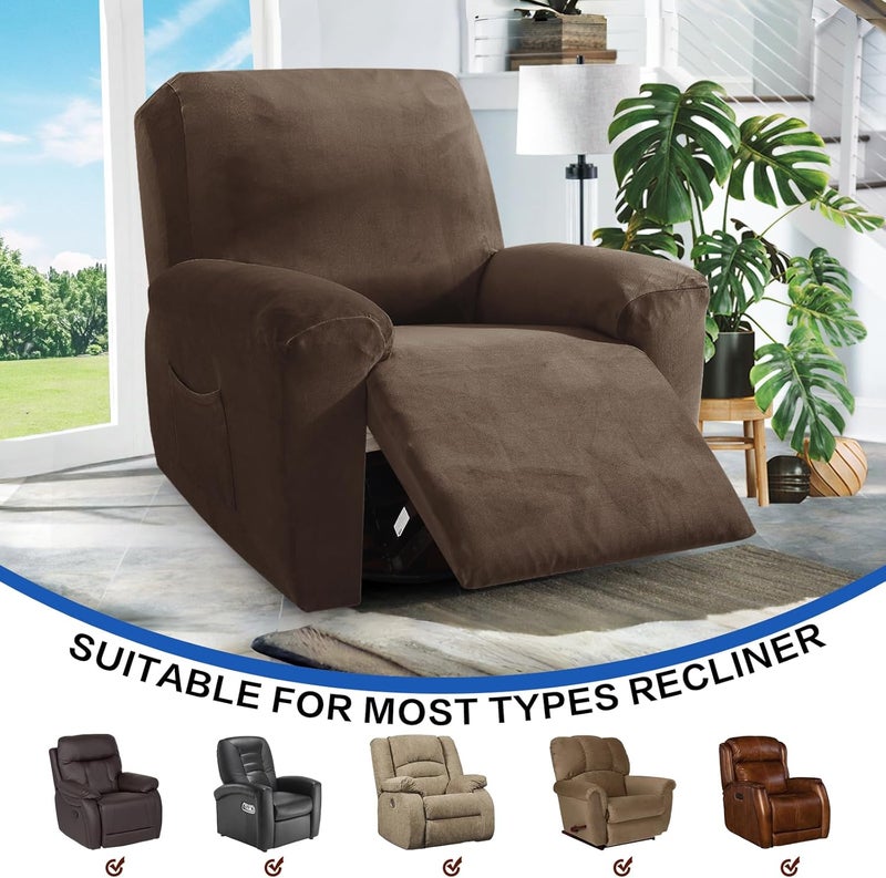 MAXIJIN Oversized Recliner Chair Covers Velvet Plush 4 Piece Stretch Recliners Covers for Large Recliner Slipcovers Soft Washable Reclining Protector with Side Pocket (XL Recliner, Dark Coffee) - Image 2