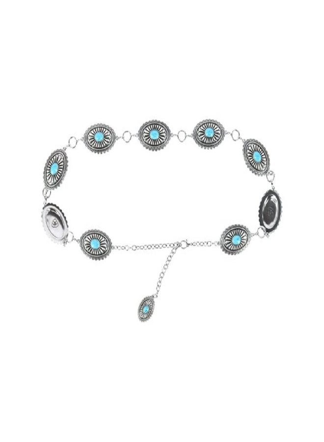 ARIAT Women's Center Stone Concho Lobster Claw Clasp Belt, Silver/Turq, Medium - Image 1