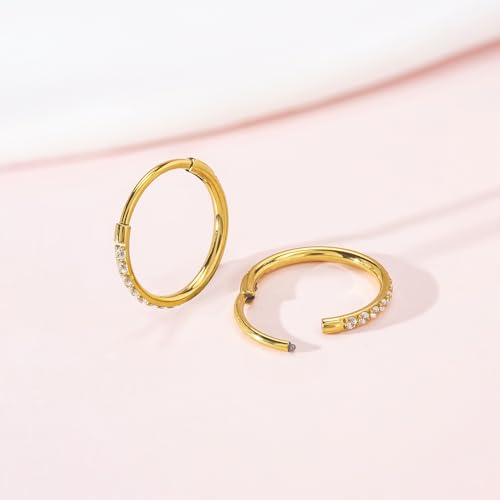 Limerencia G23 Titanium Slim Huggie Hoop Earrings, Hypoallergenic F136 Implant Grade Pure Titanium for Sensitive Ears (10mm White CZ Gold) - Image 5