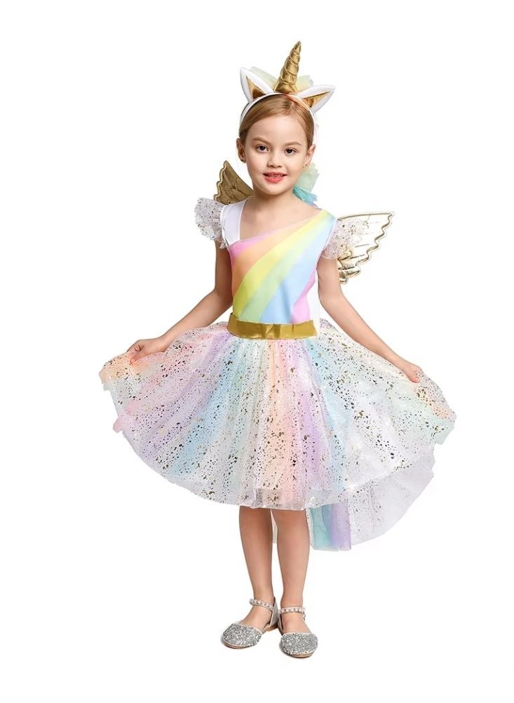 فستان جنية وحيد القرن بألوان قوس قزح – فستان تول لامع متعدد الألوان للبنات