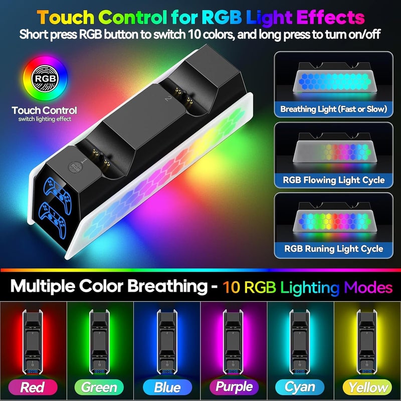 كي دي دي محطة شحن لوحدات تحكم PS5 متوافقة مع وحدات تحكم DualSense و Edge، محطة شحن PS5 مع مؤشر LED، حامل شحن مزدوج عن بعد لجهاز PlayStation 5 Skin - Image 2