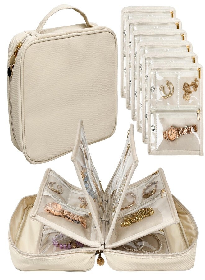LingLingo Travel Jewelry Organizer Case,Small Jewelry Bags Jewelry Storage Book Binder with Clear Zipper Velvet Pouch for Traveling,Earrings, Rings, Necklace, Bracelet (White) - Image 1
