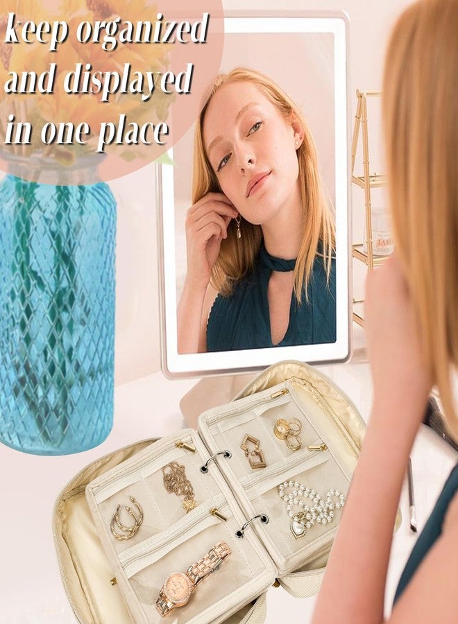 LingLingo Travel Jewelry Organizer Case,Small Jewelry Bags Jewelry Storage Book Binder with Clear Zipper Velvet Pouch for Traveling,Earrings, Rings, Necklace, Bracelet (White) - Image 5