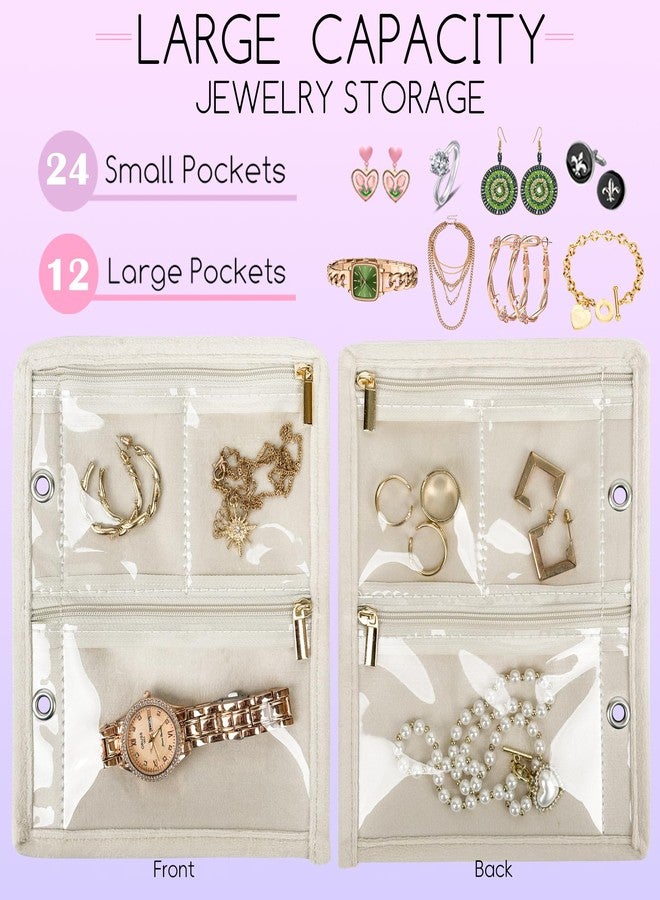 LingLingo Travel Jewelry Organizer Case,Small Jewelry Bags Jewelry Storage Book Binder with Clear Zipper Velvet Pouch for Traveling,Earrings, Rings, Necklace, Bracelet (White) - Image 3