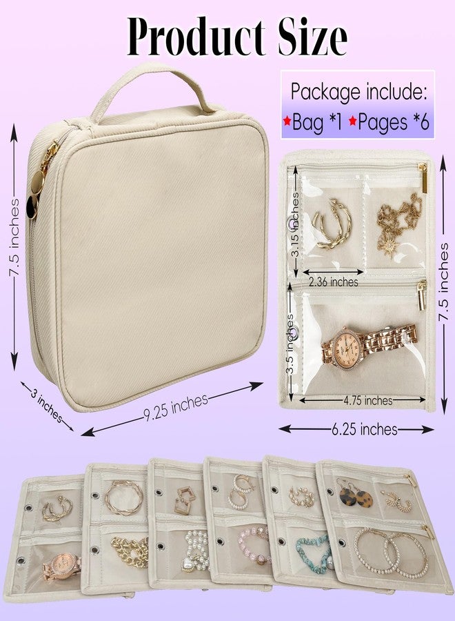 LingLingo Travel Jewelry Organizer Case,Small Jewelry Bags Jewelry Storage Book Binder with Clear Zipper Velvet Pouch for Traveling,Earrings, Rings, Necklace, Bracelet (White) - Image 2